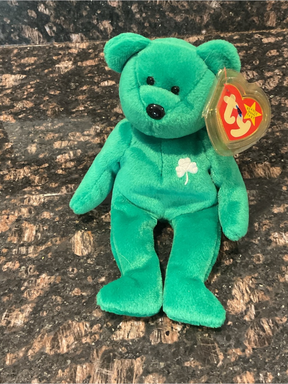 Ty Green Plush Bear with Shamrock Embroidery